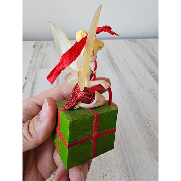 Tinkerbell present ornament Xmas tree sparkle glitter red green - Picture 5 of 8